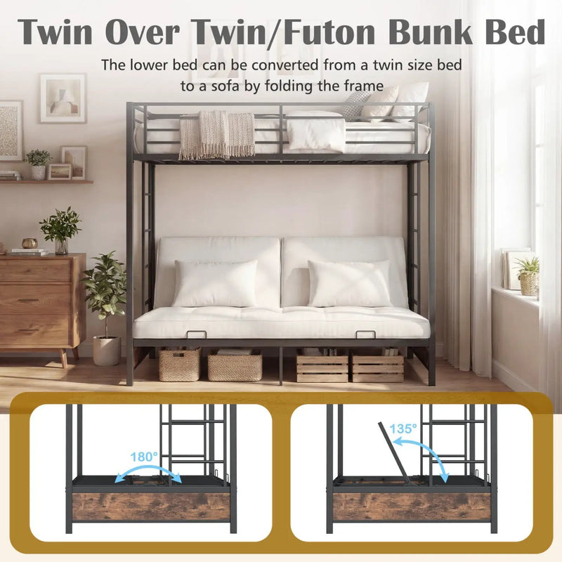 Heavy Duty Metal Bunk Bed Frame with Headboard and Footboard by DirectDeals