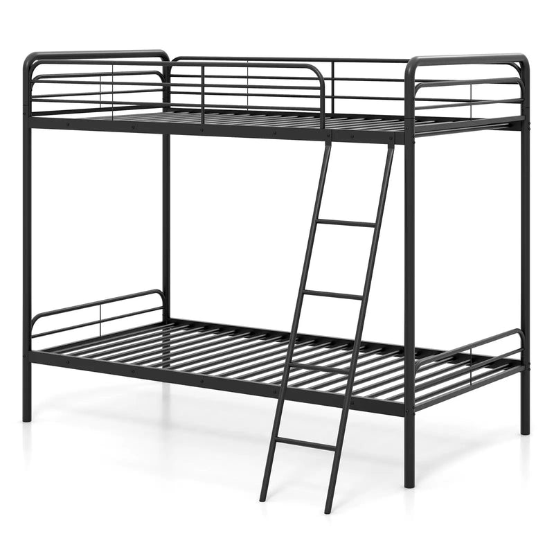 Heavy Duty Metal Bunk Bed with Ladder and Safety Guardrails-Black by DirectDeals