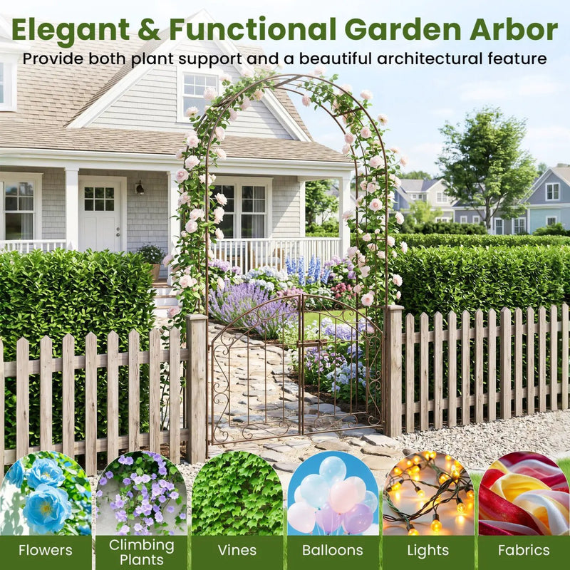Metal Garden Arch with Gate and Safety Latch - 79" H by DirectDeals