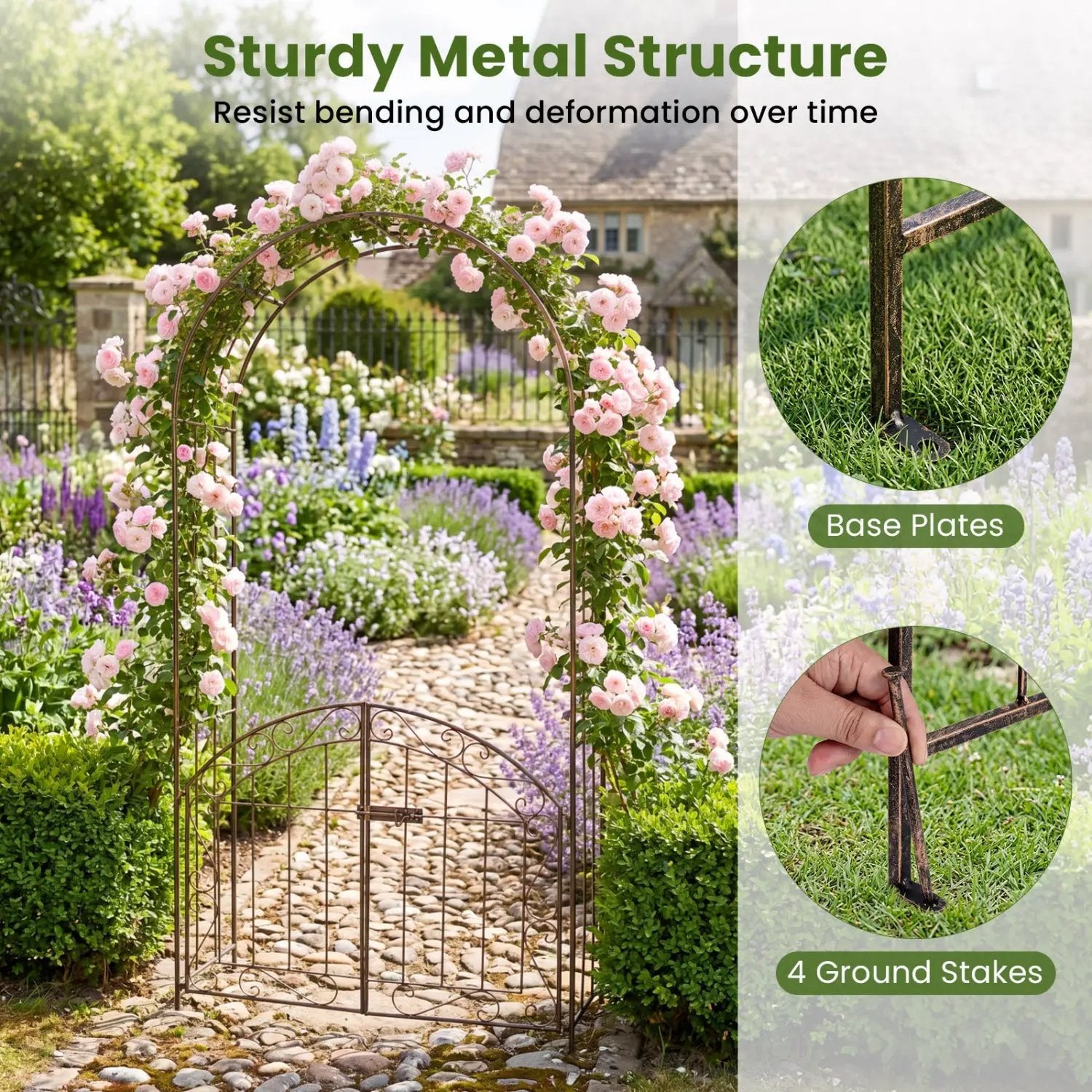Metal Garden Arch with Gate and Safety Latch - 79" H by DirectDeals