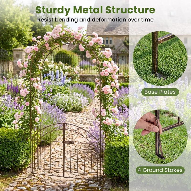 Metal Garden Arch with Gate and Safety Latch - 79" H by DirectDeals
