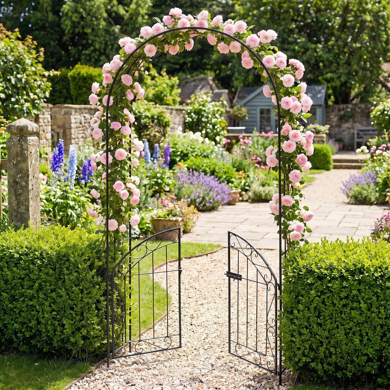 Metal Garden Arch with Gate and Safety Latch - 79" H by DirectDeals