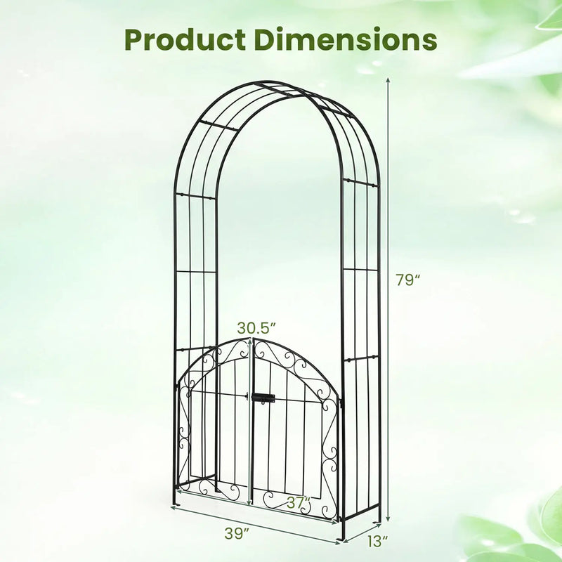 Metal Garden Arch with Gate and Safety Latch - 79" H by DirectDeals