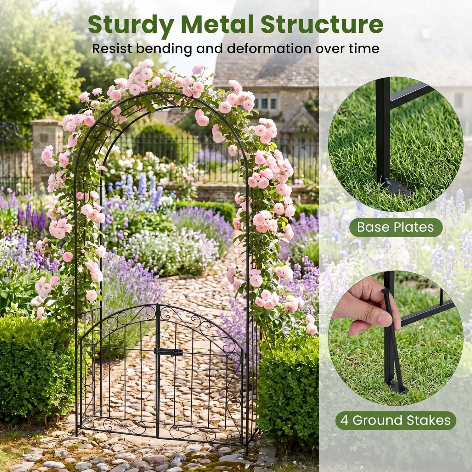 Metal Garden Arch with Gate and Safety Latch - 79" H by DirectDeals