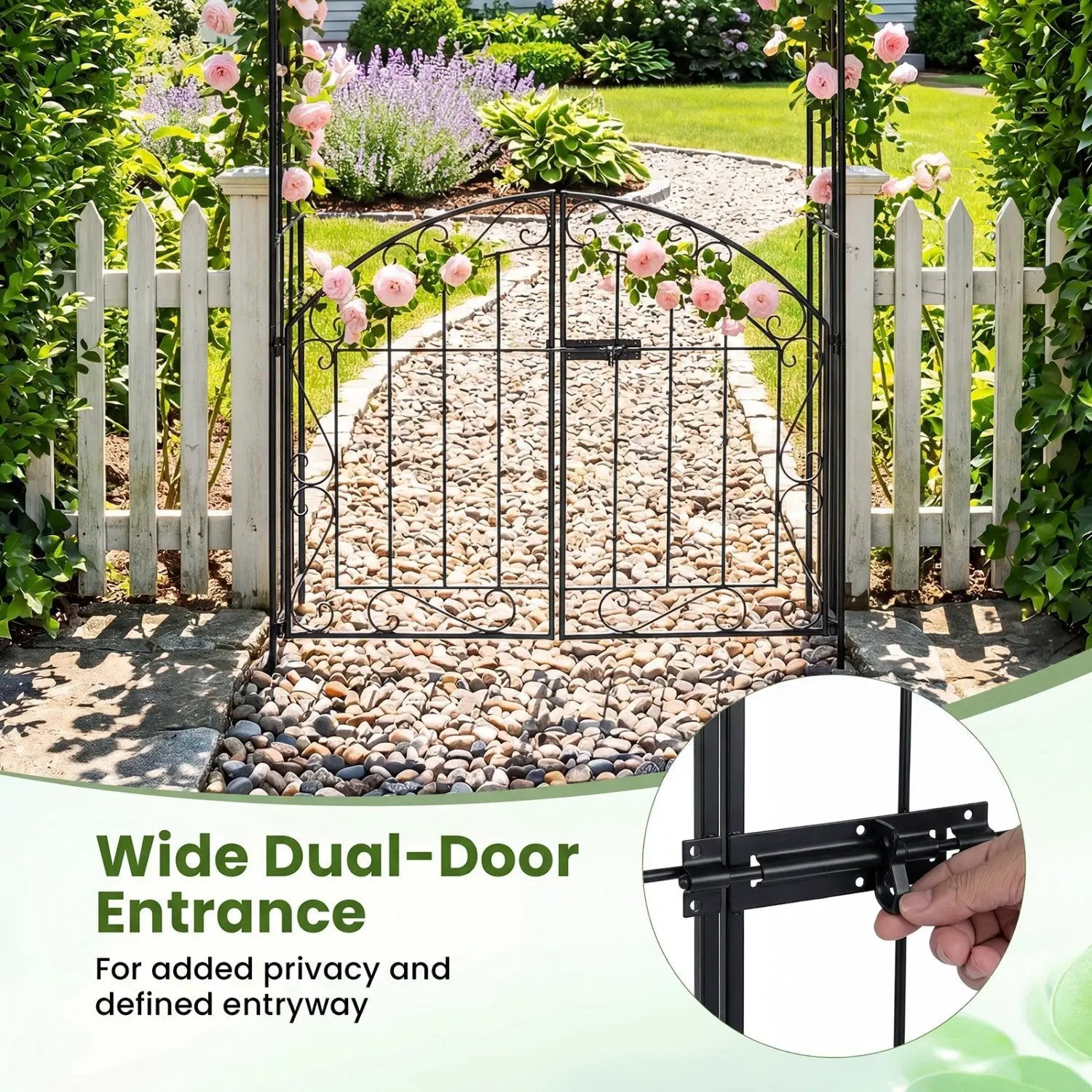 Metal Garden Arch with Gate and Safety Latch - 79" H by DirectDeals