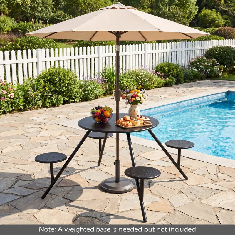 Round Picnic Table for 4 with Umbrella Hole and Iron Seats by DirectDeals