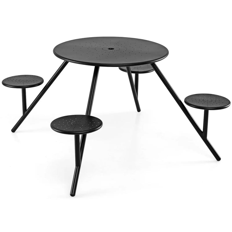 Round Picnic Table for 4 with Umbrella Hole and Iron Seats by DirectDeals