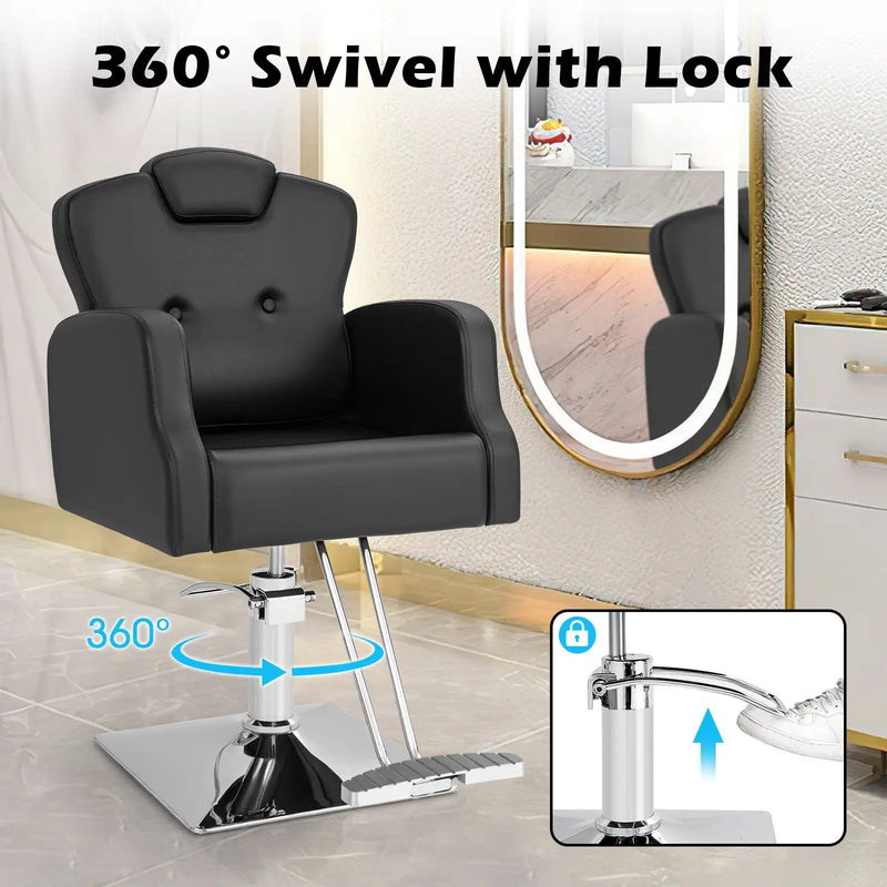 Heavy Duty Salon Chair with 360 Degrees Swivel-Black by DirectDeals