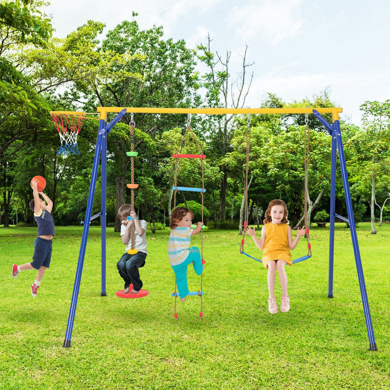 4-in-1 660 lbs Heavy Duty Swing Set for Kids Aged 3-9 Years Old-Yellow by DirectDeals
