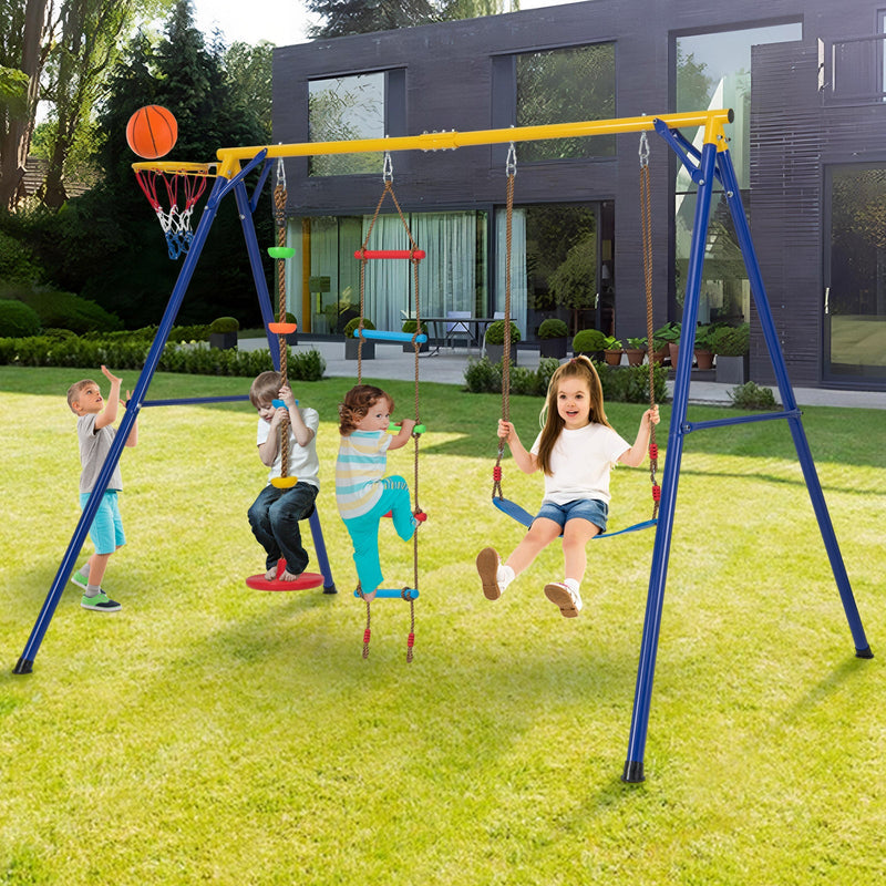 4-in-1 660 lbs Heavy Duty Swing Set for Kids Aged 3-9 Years Old-Yellow by DirectDeals