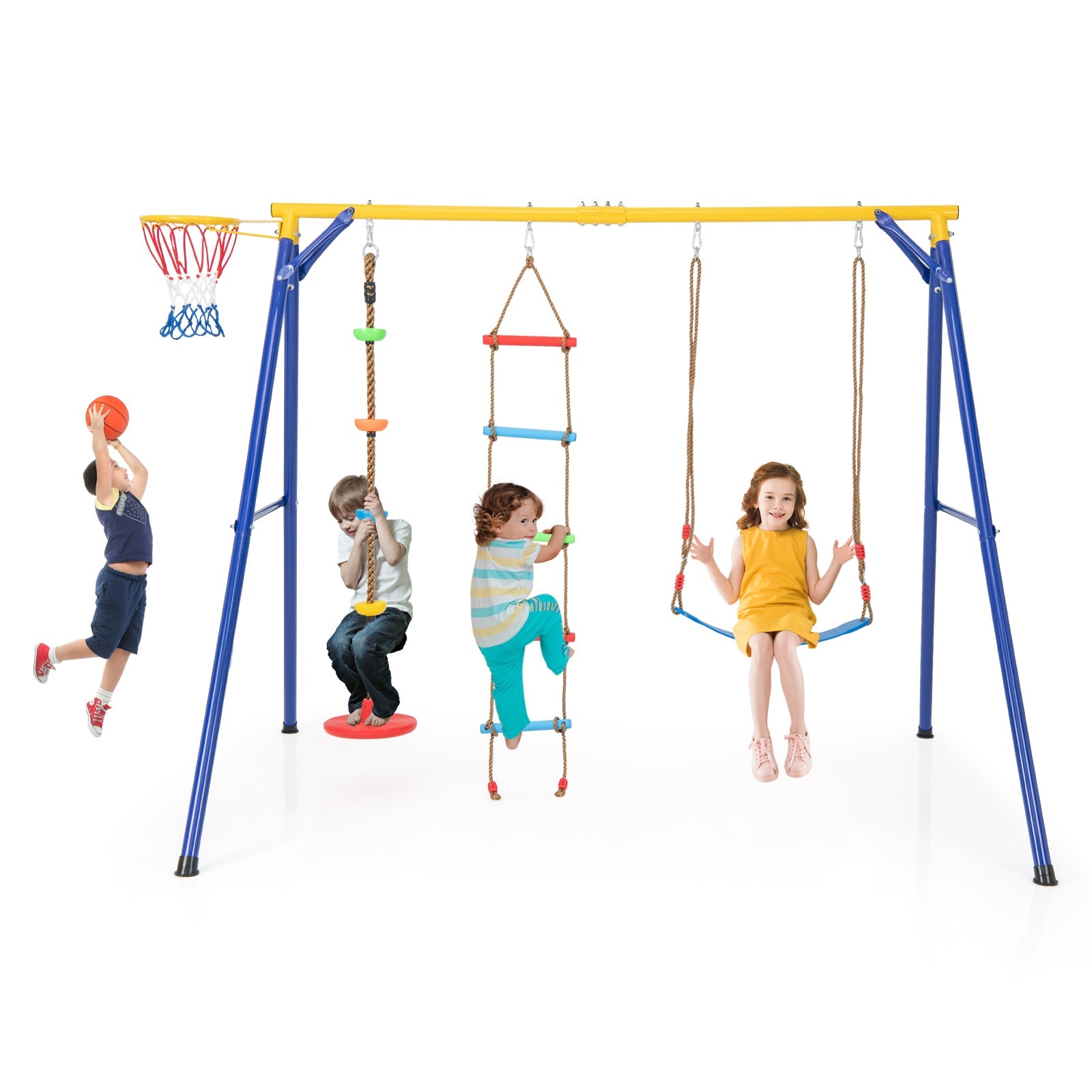 4-in-1 660 lbs Heavy Duty Swing Set for Kids Aged 3-9 Years Old-Yellow by DirectDeals