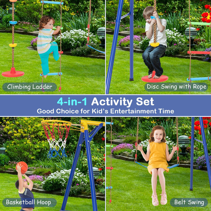 4-in-1 660 lbs Heavy Duty Swing Set for Kids Aged 3-9 Years Old-Yellow by DirectDeals