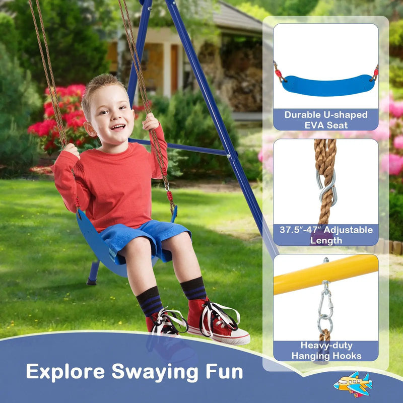4-in-1 660 lbs Heavy Duty Swing Set for Kids Aged 3-9 Years Old-Yellow by DirectDeals