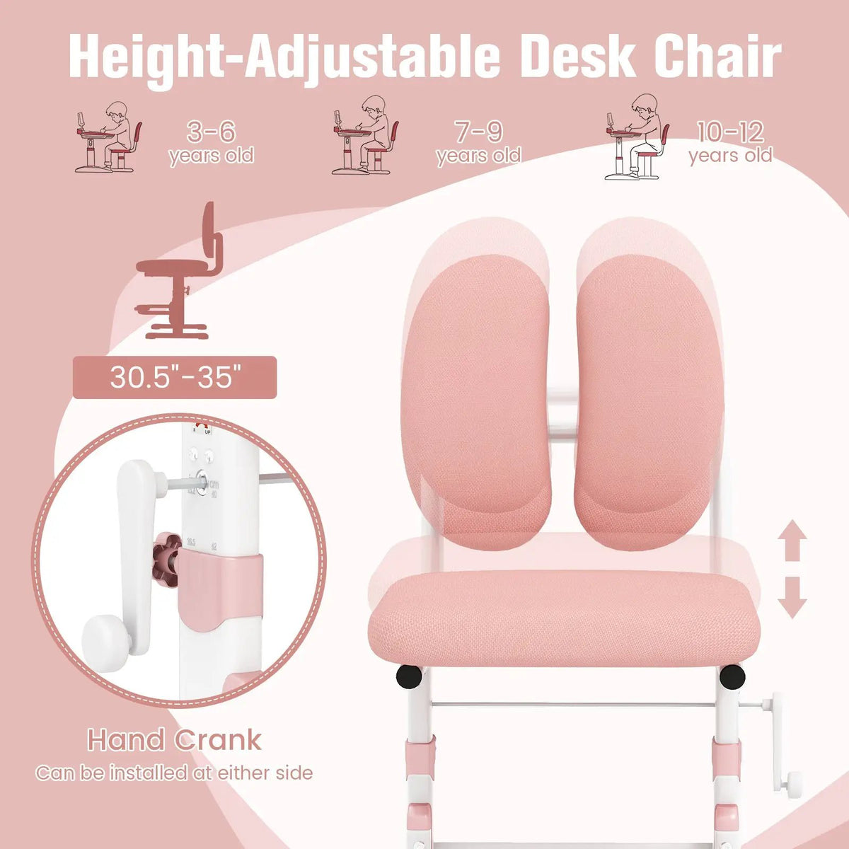 Ergonomic Height-adjustable Kids Study Chair with Double Back Support by DirectDeals