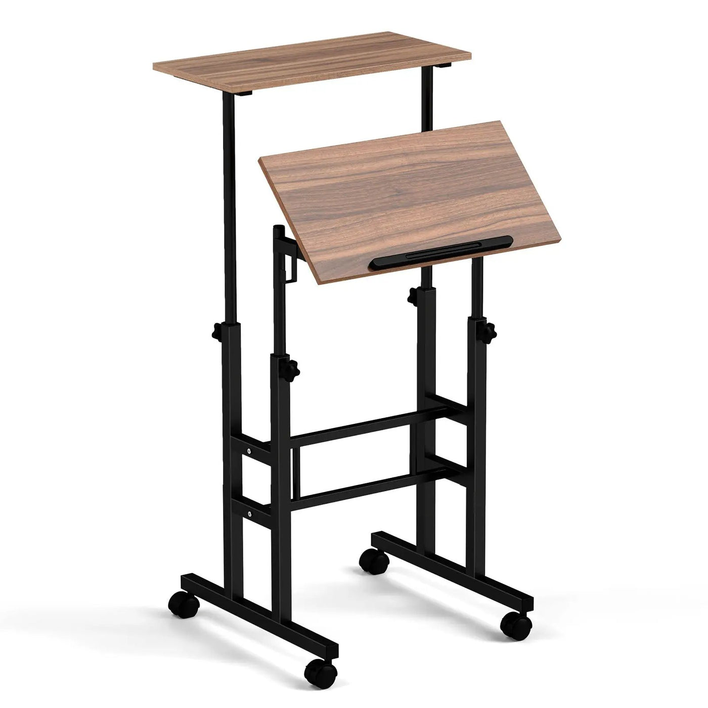 Mobile Standing Desk Height-Adjustable Laptop Cart with Split Top and Hanging Hooks by DirectDeals