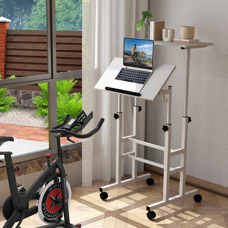 Mobile Standing Desk Height-Adjustable Laptop Cart with Split Top and Hanging Hooks by DirectDeals