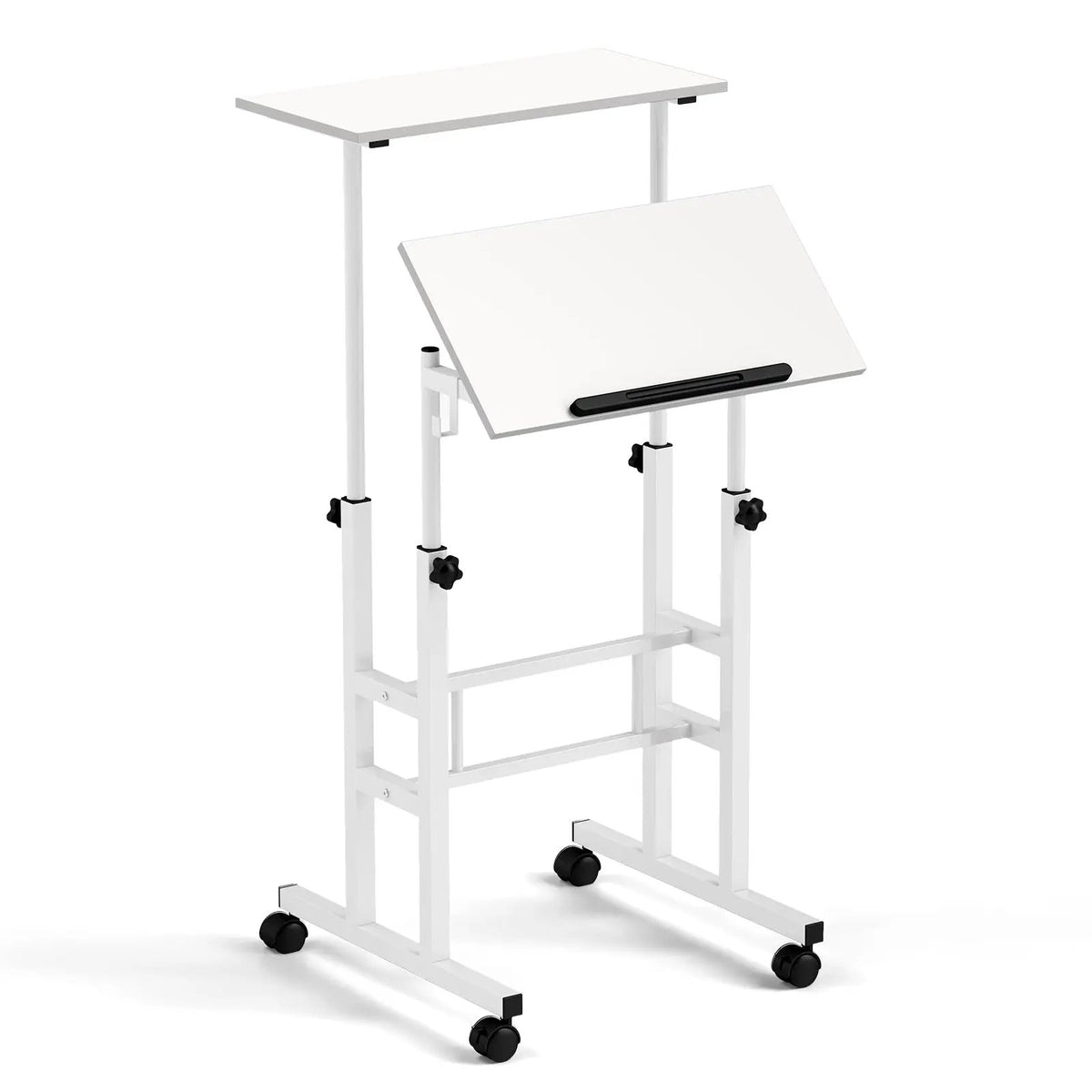 Mobile Standing Desk Height-Adjustable Laptop Cart with Split Top and Hanging Hooks by DirectDeals