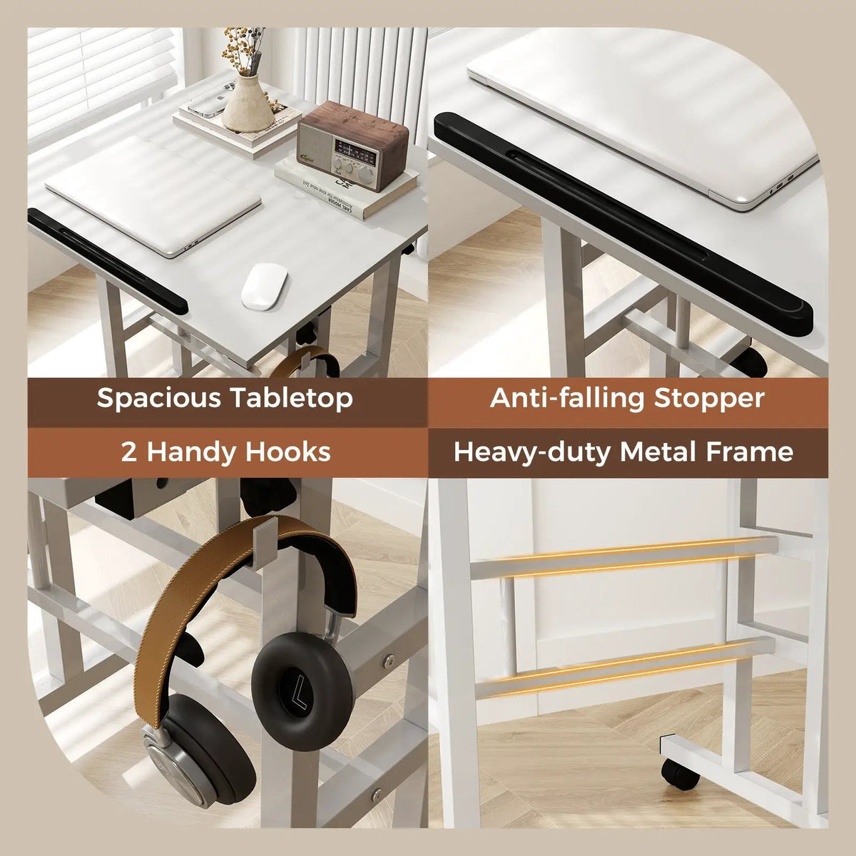 Mobile Standing Desk Height-Adjustable Laptop Cart with Split Top and Hanging Hooks by DirectDeals