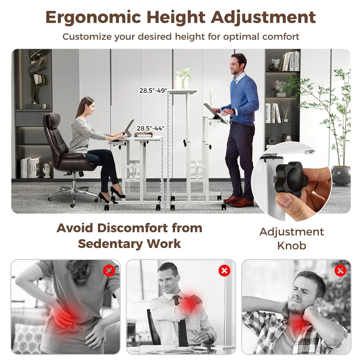 Mobile Standing Desk Height-Adjustable Laptop Cart with Split Top and Hanging Hooks by DirectDeals