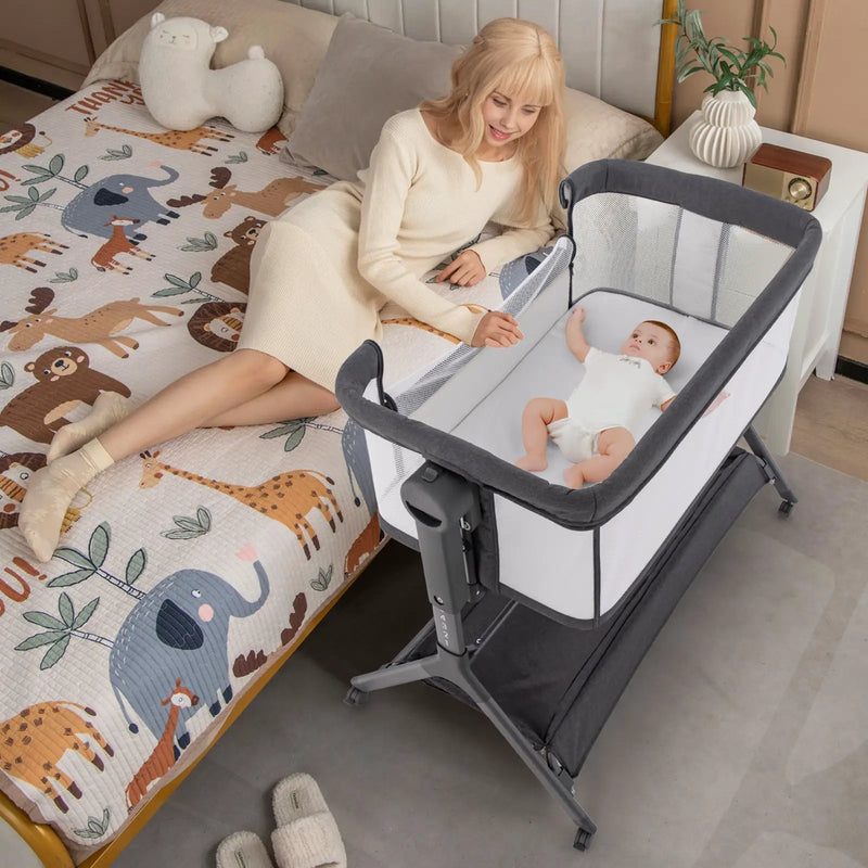 Height Adjustable Bedside Sleeper with Storage Bag and Soft Mattress for Baby by DirectDeals