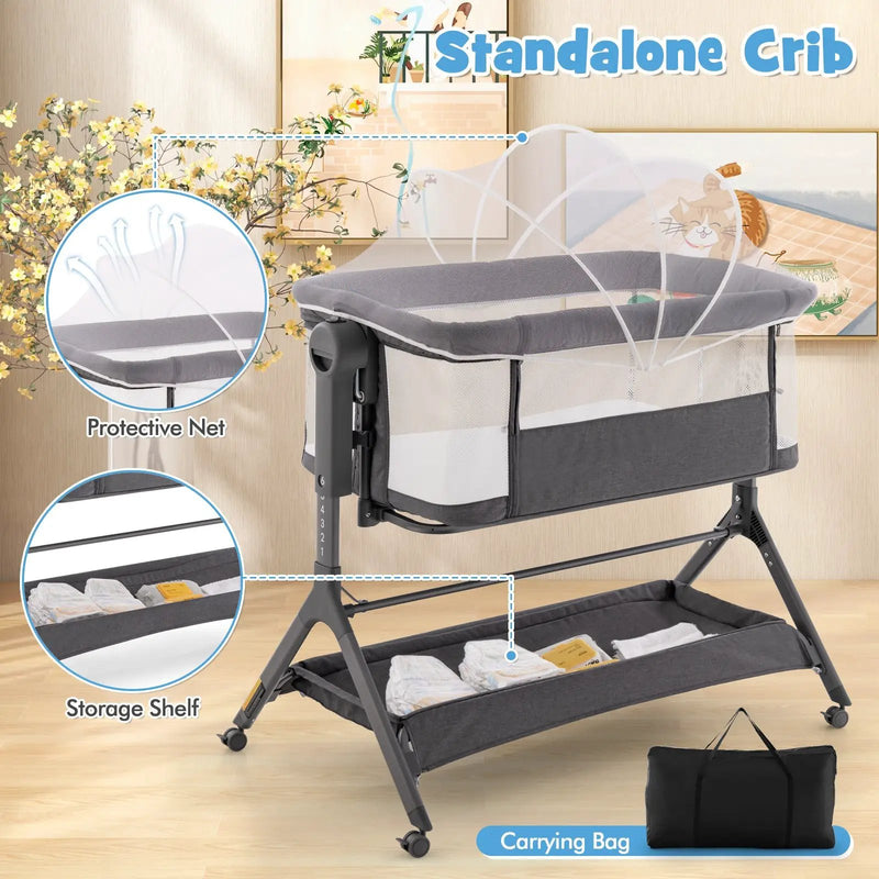 Height Adjustable Bedside Sleeper with Storage Bag and Soft Mattress for Baby by DirectDeals