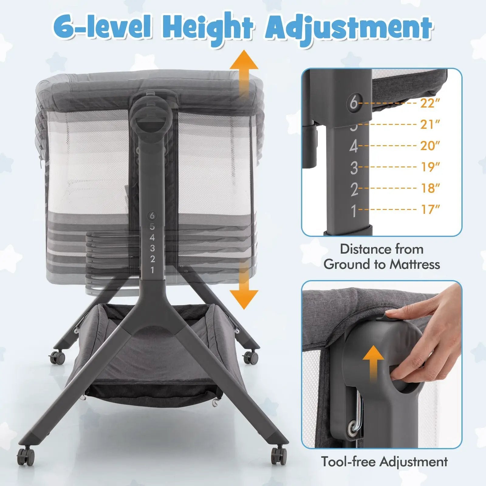 Height Adjustable Bedside Sleeper with Storage Bag and Soft Mattress for Baby by DirectDeals