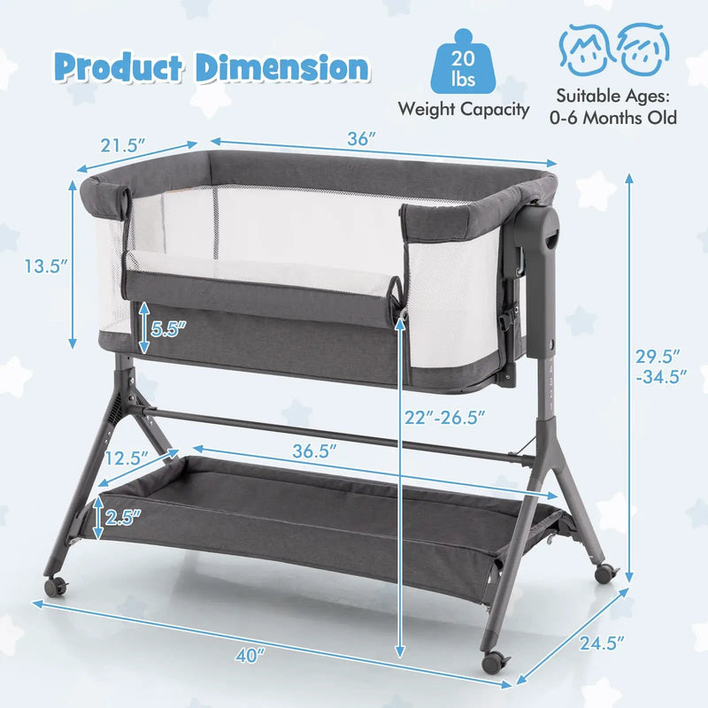 Height Adjustable Bedside Sleeper with Storage Bag and Soft Mattress for Baby by DirectDeals