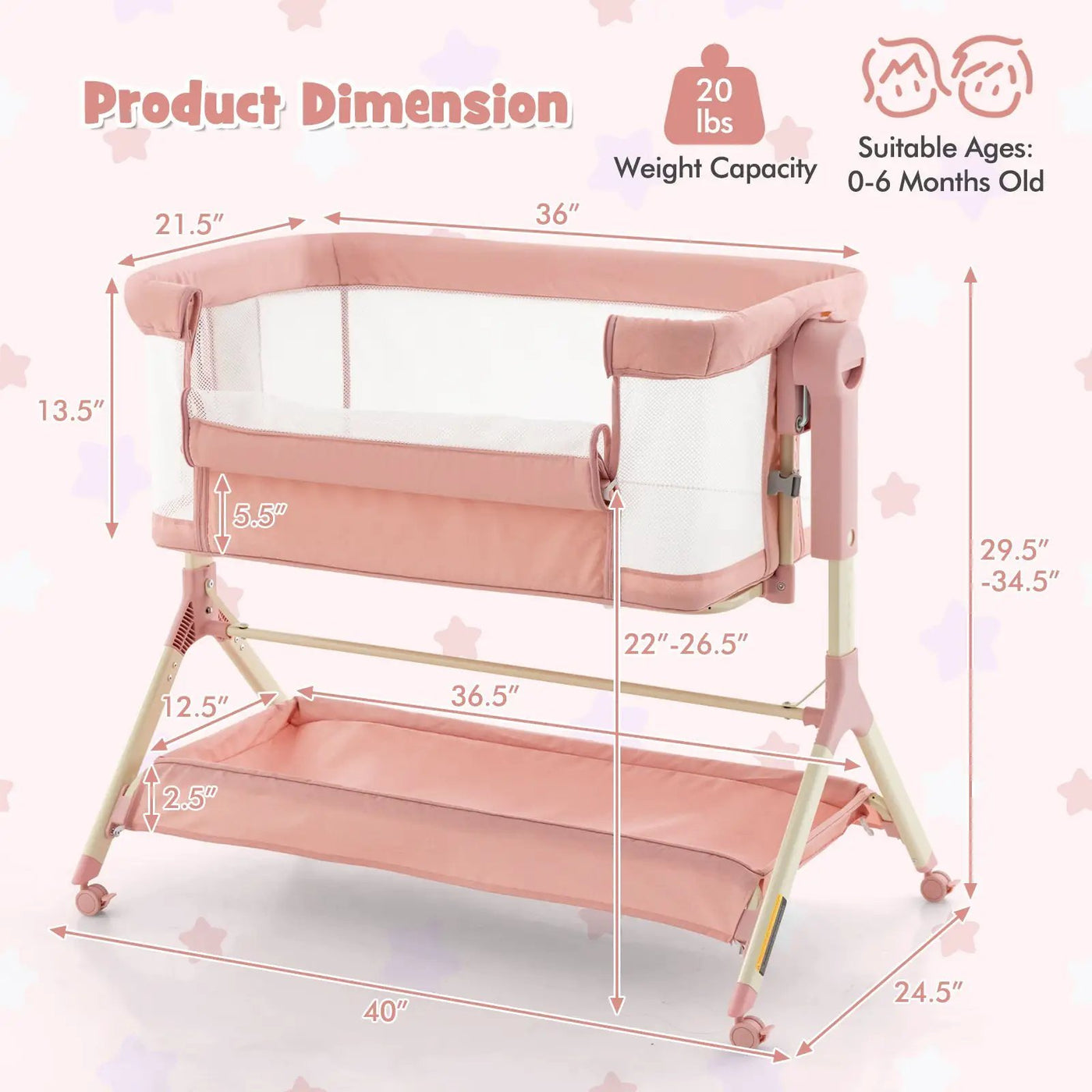 Height Adjustable Bedside Sleeper with Storage Bag and Soft Mattress for Baby by DirectDeals