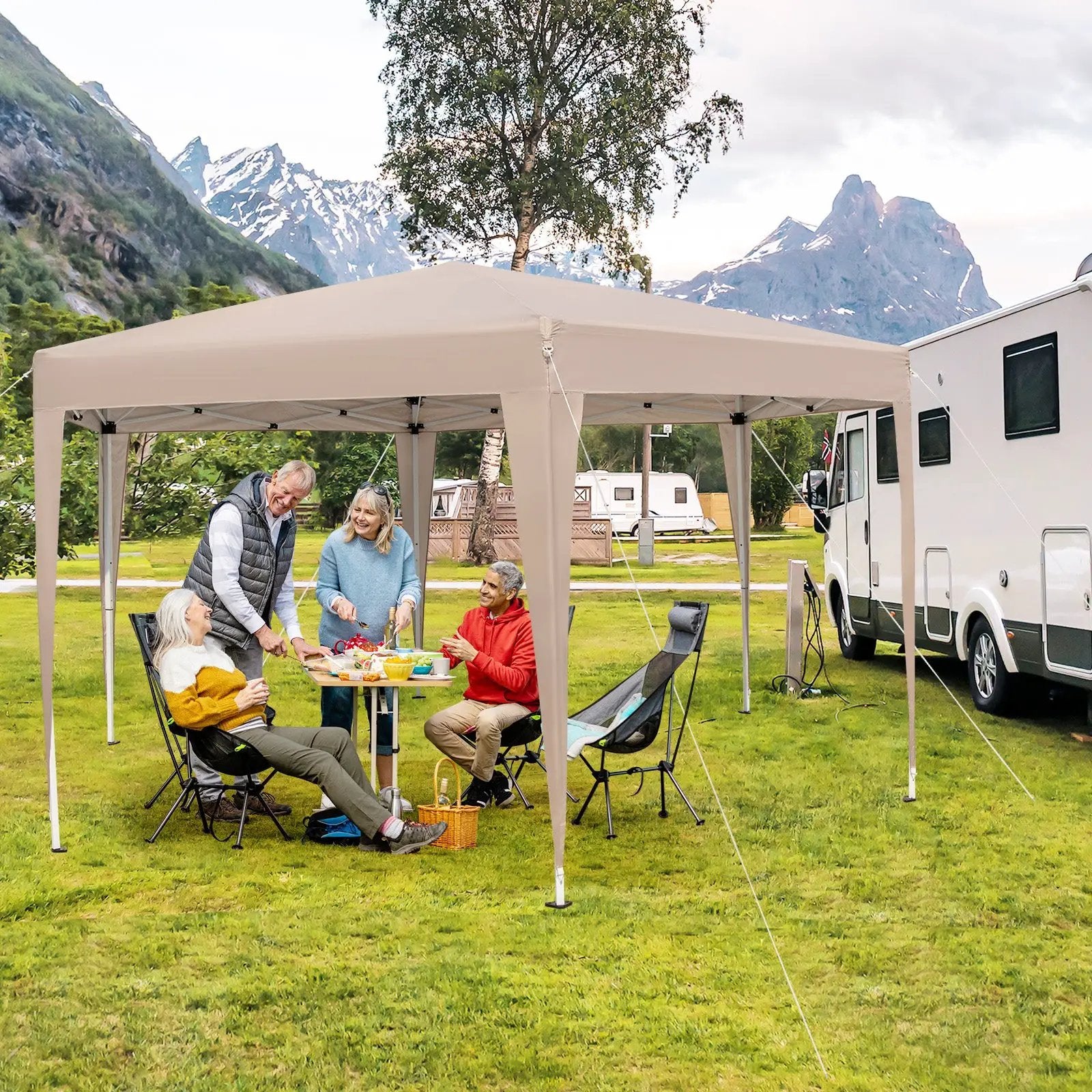13 x 11.5 FT Hexagonal Pop-Up Height Adjustable Canopy Tent with Dressed Legs-Khaki by DirectDeals