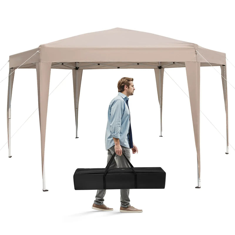 13 x 11.5 FT Hexagonal Pop-Up Height Adjustable Canopy Tent with Dressed Legs-Khaki by DirectDeals