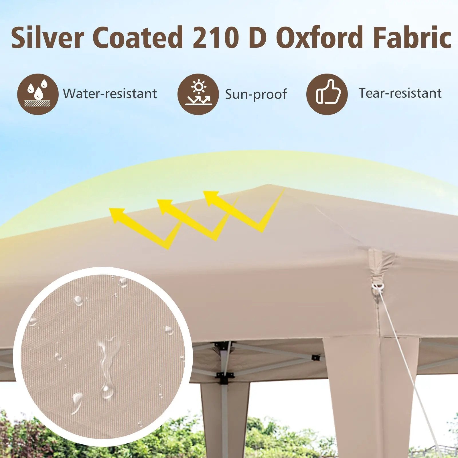 13 x 11.5 FT Hexagonal Pop-Up Height Adjustable Canopy Tent with Dressed Legs-Khaki by DirectDeals
