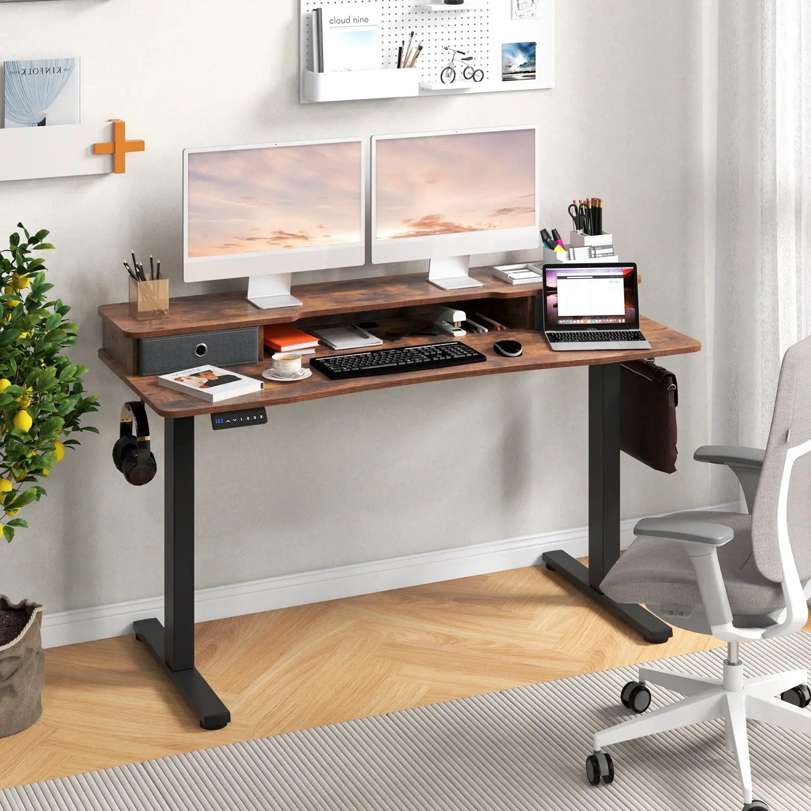 55 Inch x 24 Inch Height Adjustable Electric Standing Desk with 2 Drawers by DirectDeals