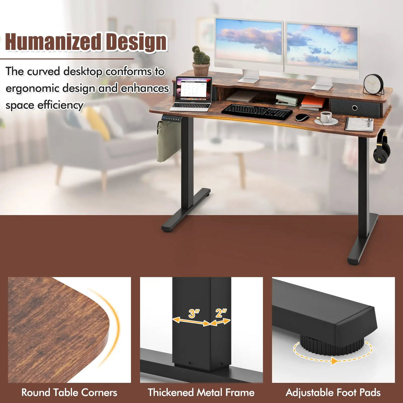 55 Inch x 24 Inch Height Adjustable Electric Standing Desk with 2 Drawers by DirectDeals