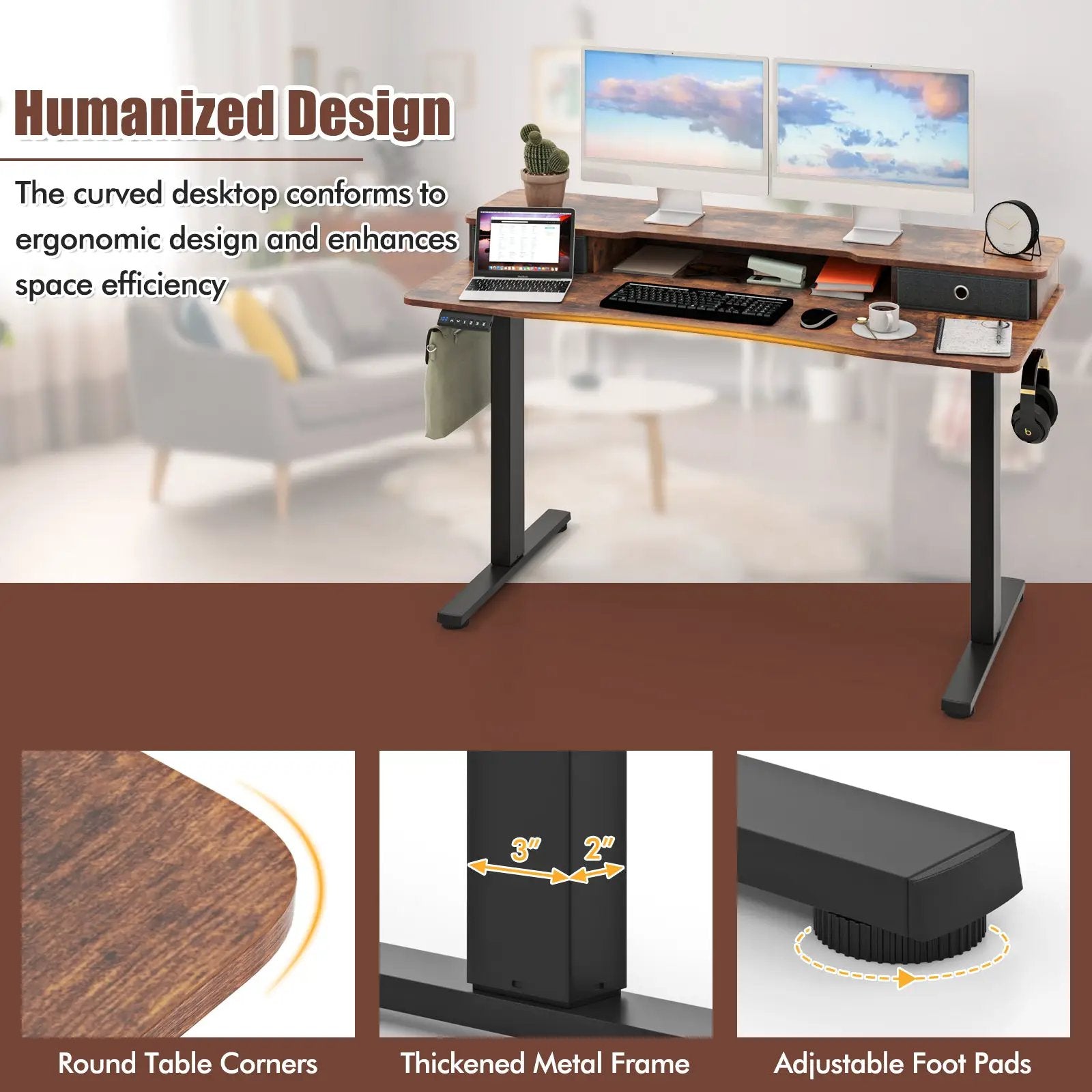 55 Inch x 24 Inch Height Adjustable Electric Standing Desk with 2 Drawers by DirectDeals