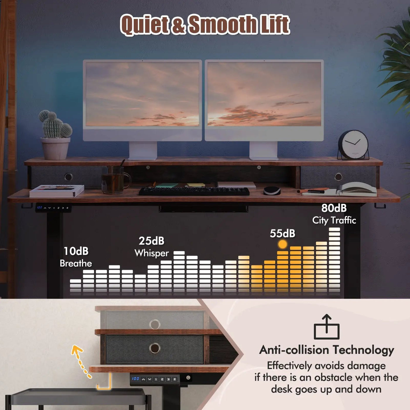 55 Inch x 24 Inch Height Adjustable Electric Standing Desk with 2 Drawers by DirectDeals