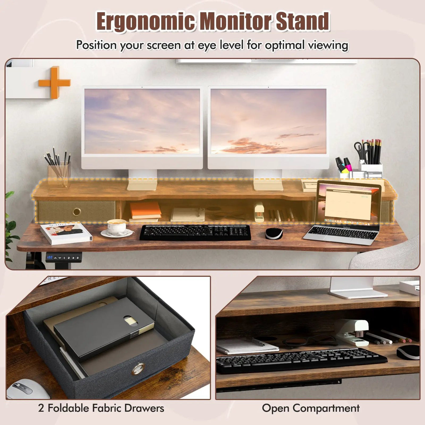 55 Inch x 24 Inch Height Adjustable Electric Standing Desk with 2 Drawers by DirectDeals