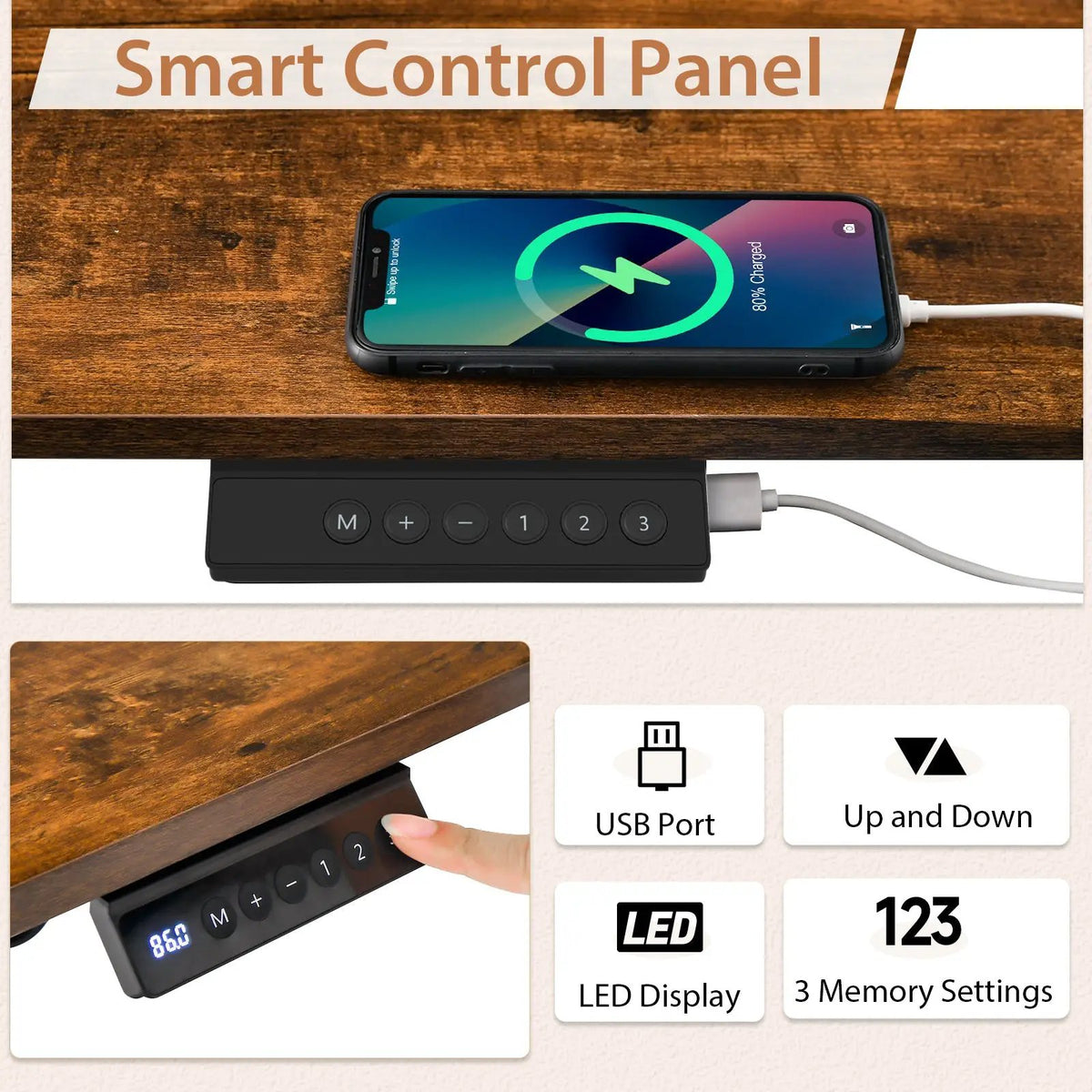 Height Adjustable Electric Standing Desk with USB Charging Port by DirectDeals