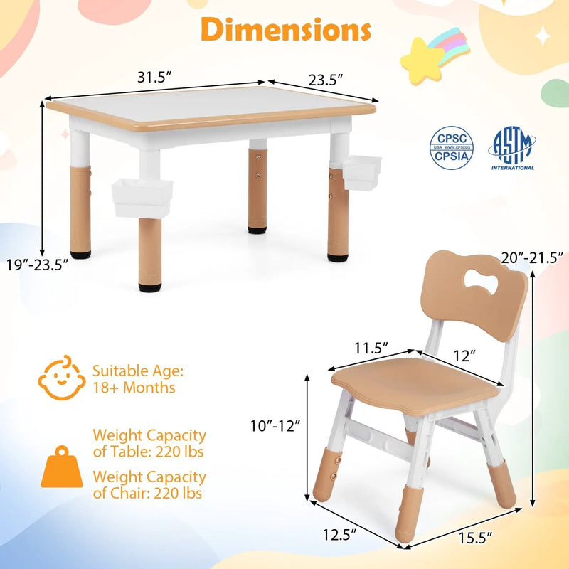 Kids Table and 4 Chairs Set with Adjustable Height by DirectDeals
