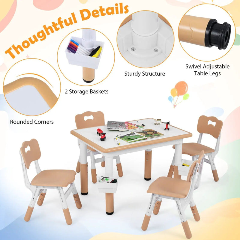 Kids Table and 4 Chairs Set with Adjustable Height by DirectDeals