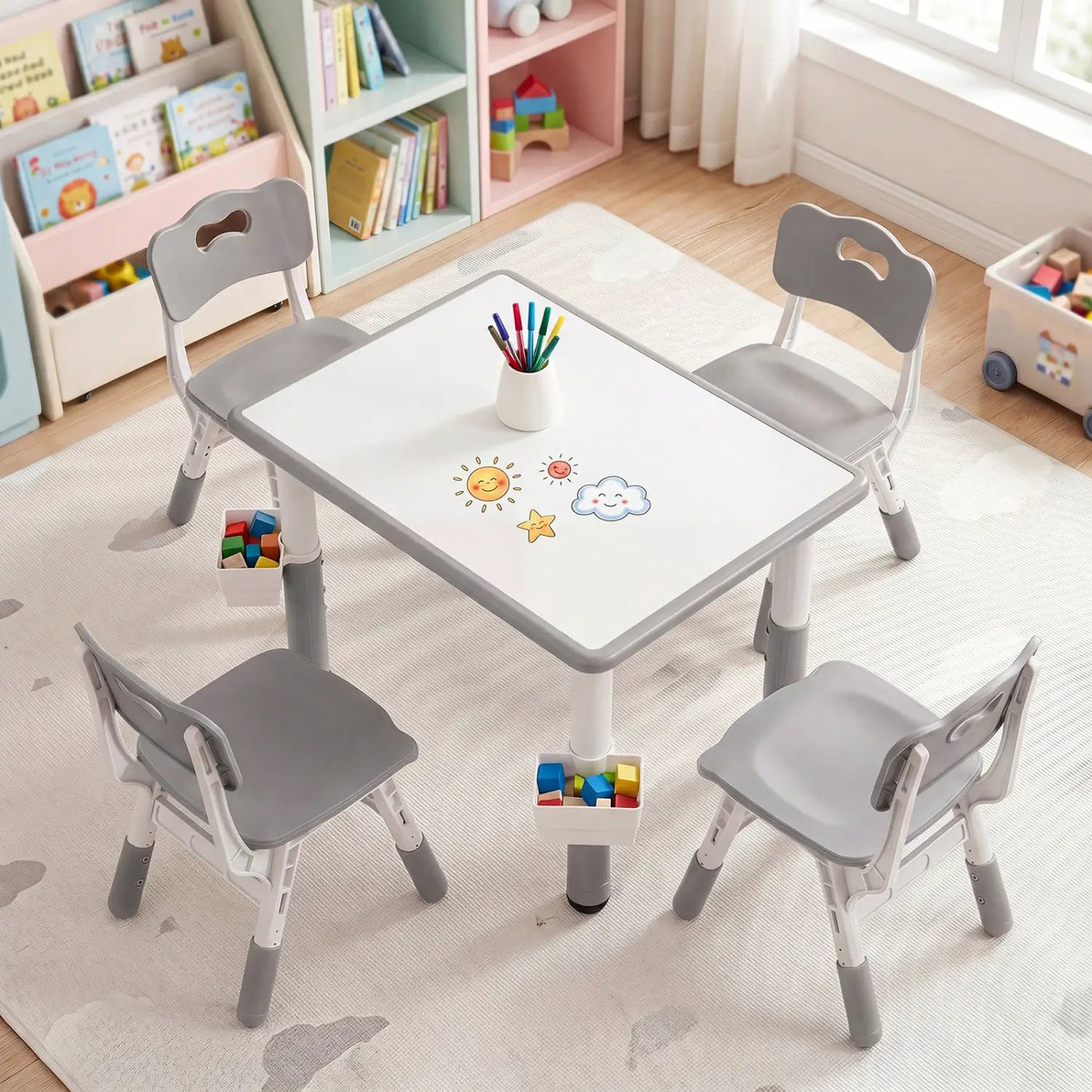 Kids Table and 4 Chairs Set with Adjustable Height by DirectDeals
