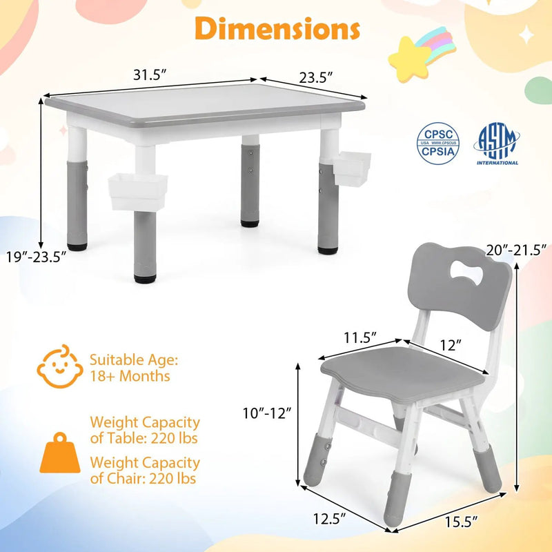 Kids Table and 4 Chairs Set with Adjustable Height by DirectDeals