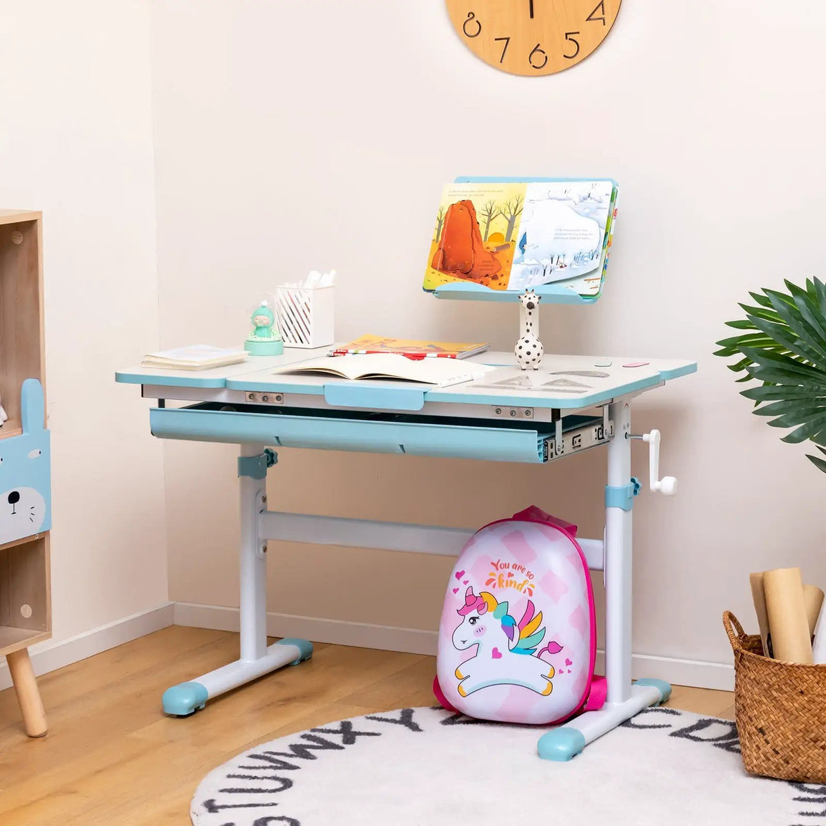 Height-Adjustable Kids Desk with Tilt Desktop and Book Stand by DirectDeals