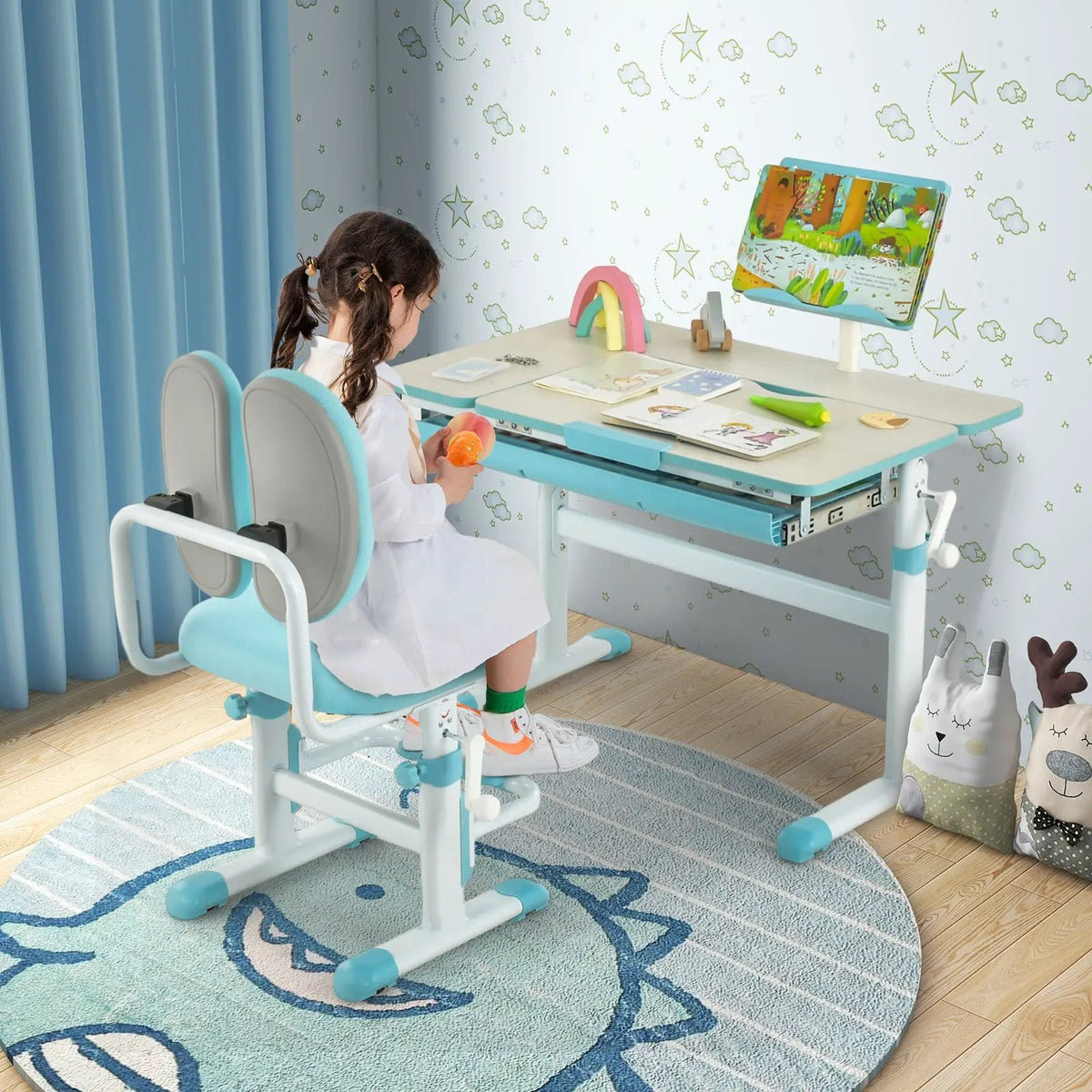 Height-Adjustable Kids Desk with Tilt Desktop and Book Stand by DirectDeals