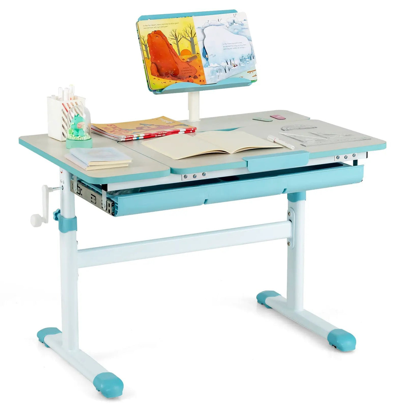 Height-Adjustable Kids Desk with Tilt Desktop and Book Stand by DirectDeals