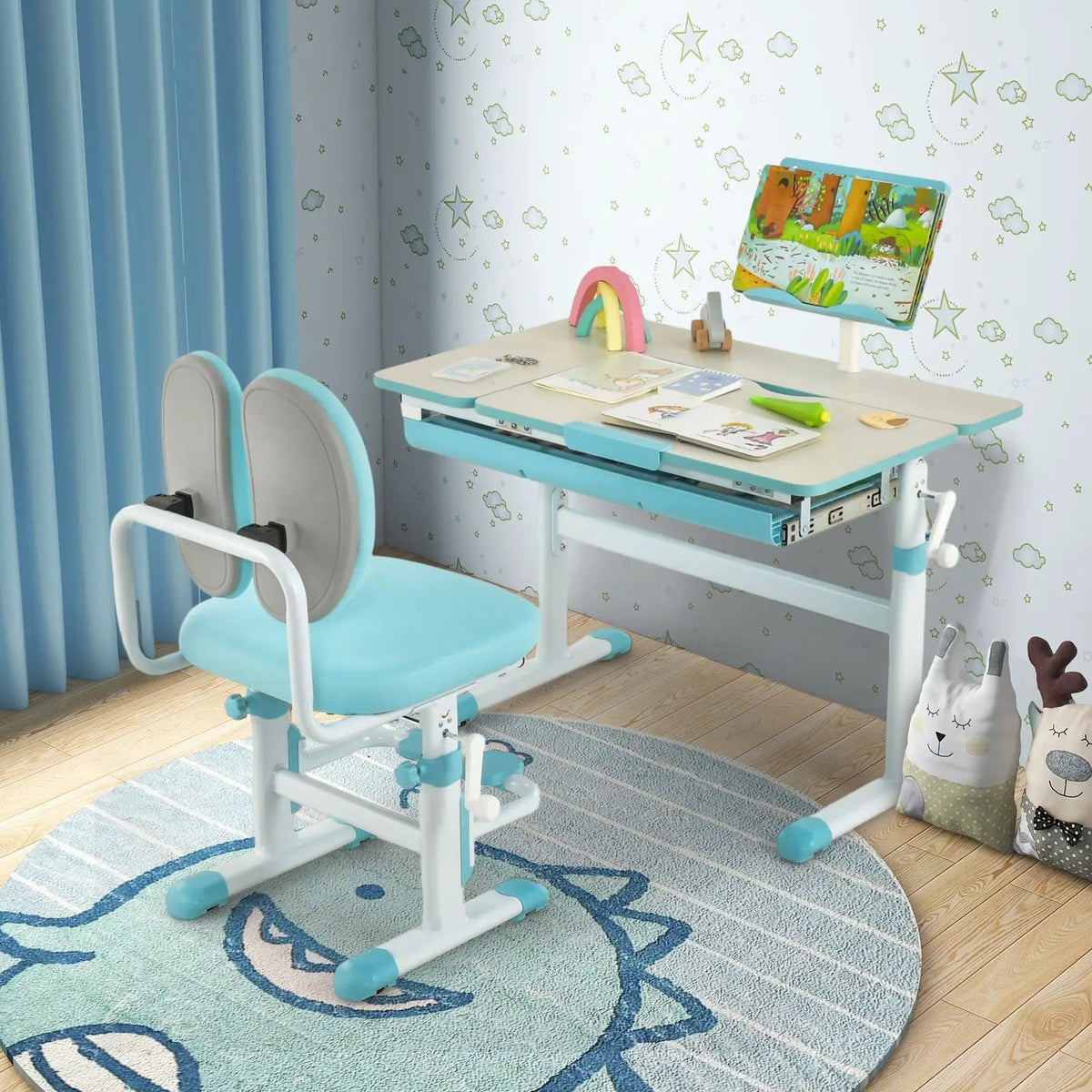 Height-Adjustable Kids Desk with Tilt Desktop and Book Stand by DirectDeals