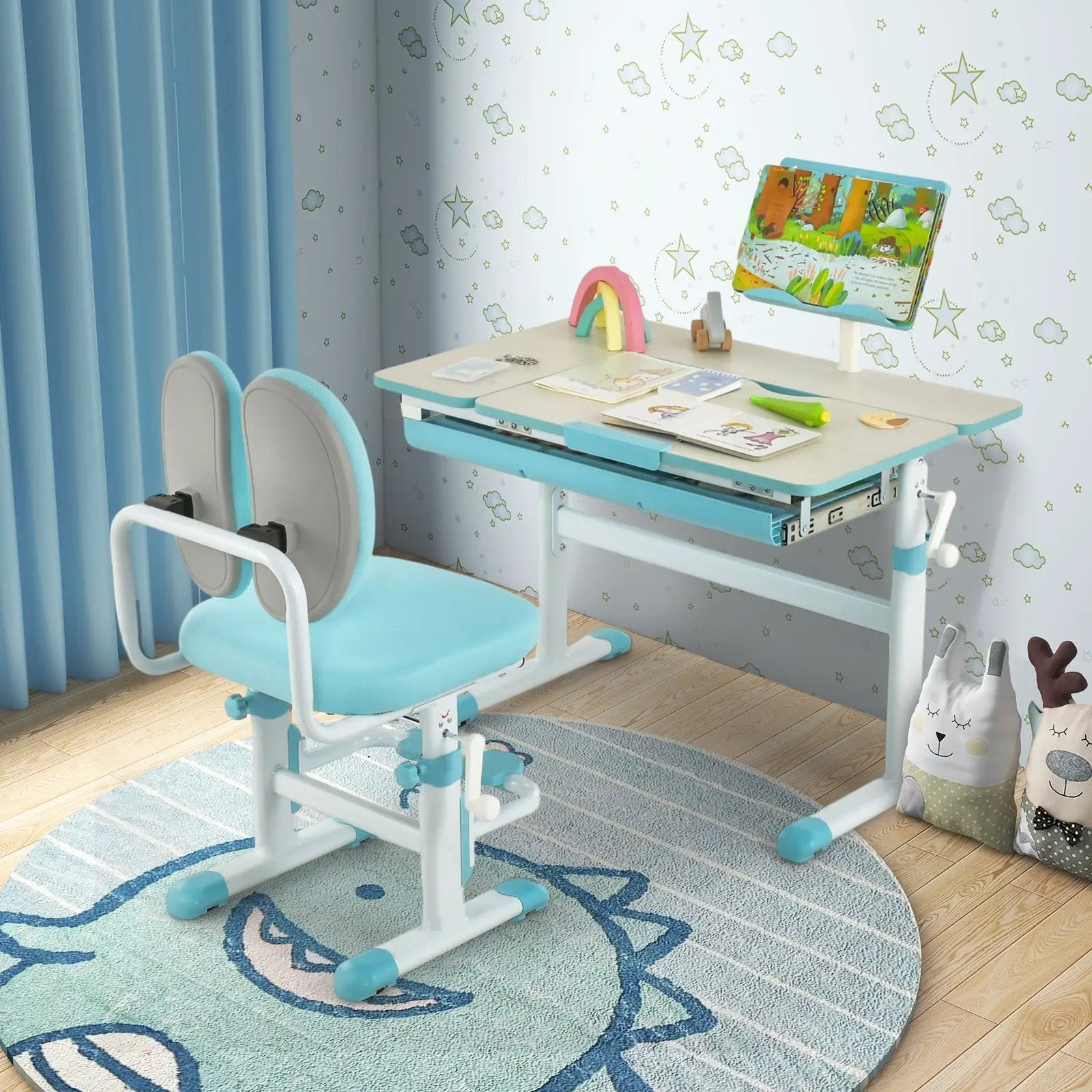 Height-Adjustable Kids Desk with Tilt Desktop and Book Stand by DirectDeals