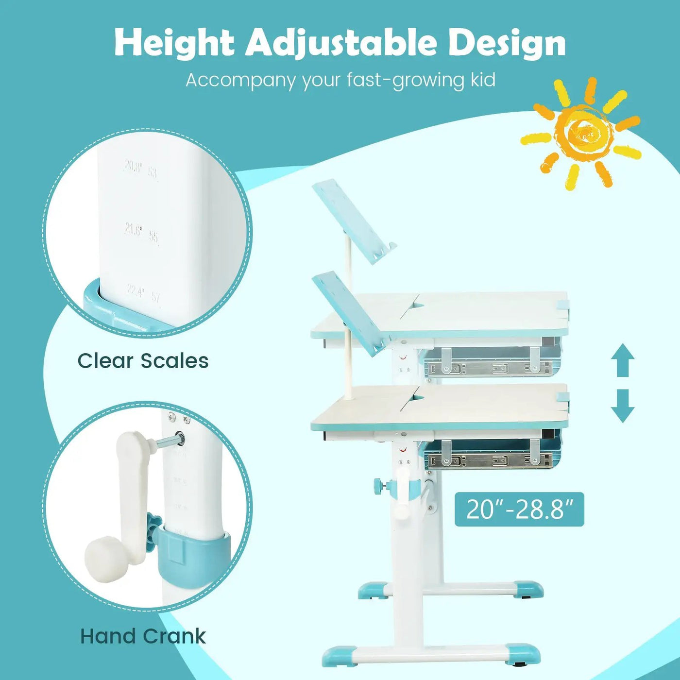 Height-Adjustable Kids Desk with Tilt Desktop and Book Stand by DirectDeals