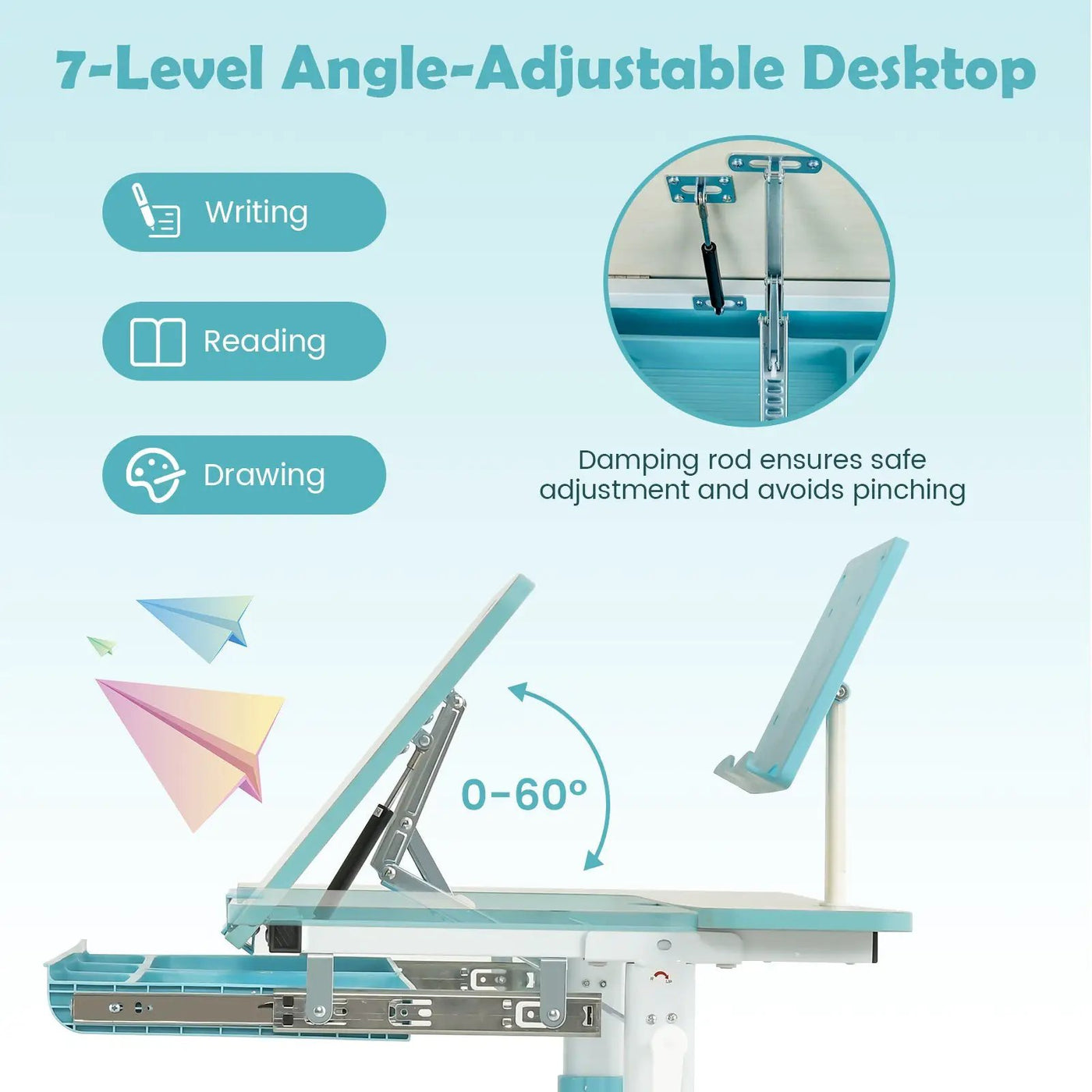 Height-Adjustable Kids Desk with Tilt Desktop and Book Stand by DirectDeals