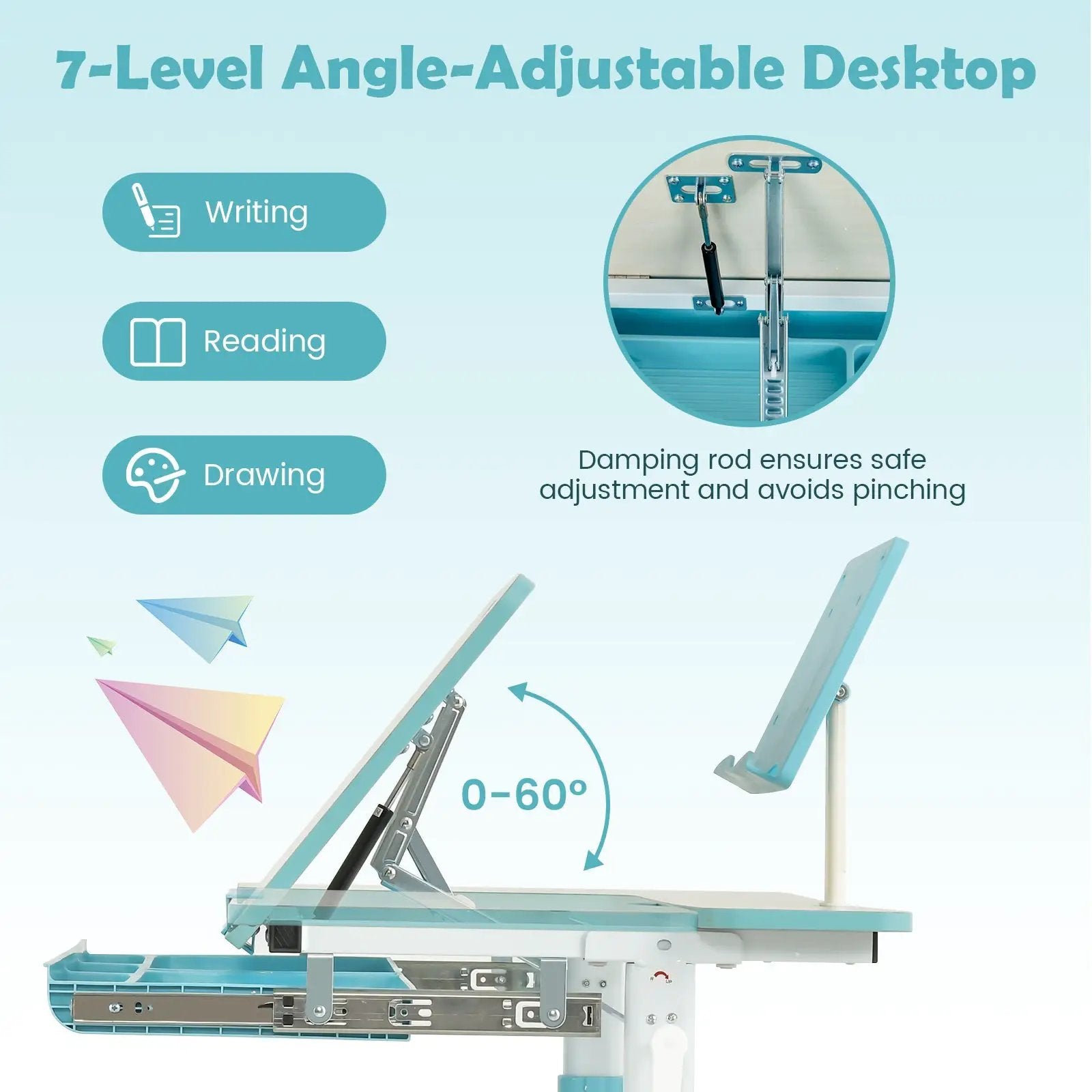 Height-Adjustable Kids Desk with Tilt Desktop and Book Stand by DirectDeals
