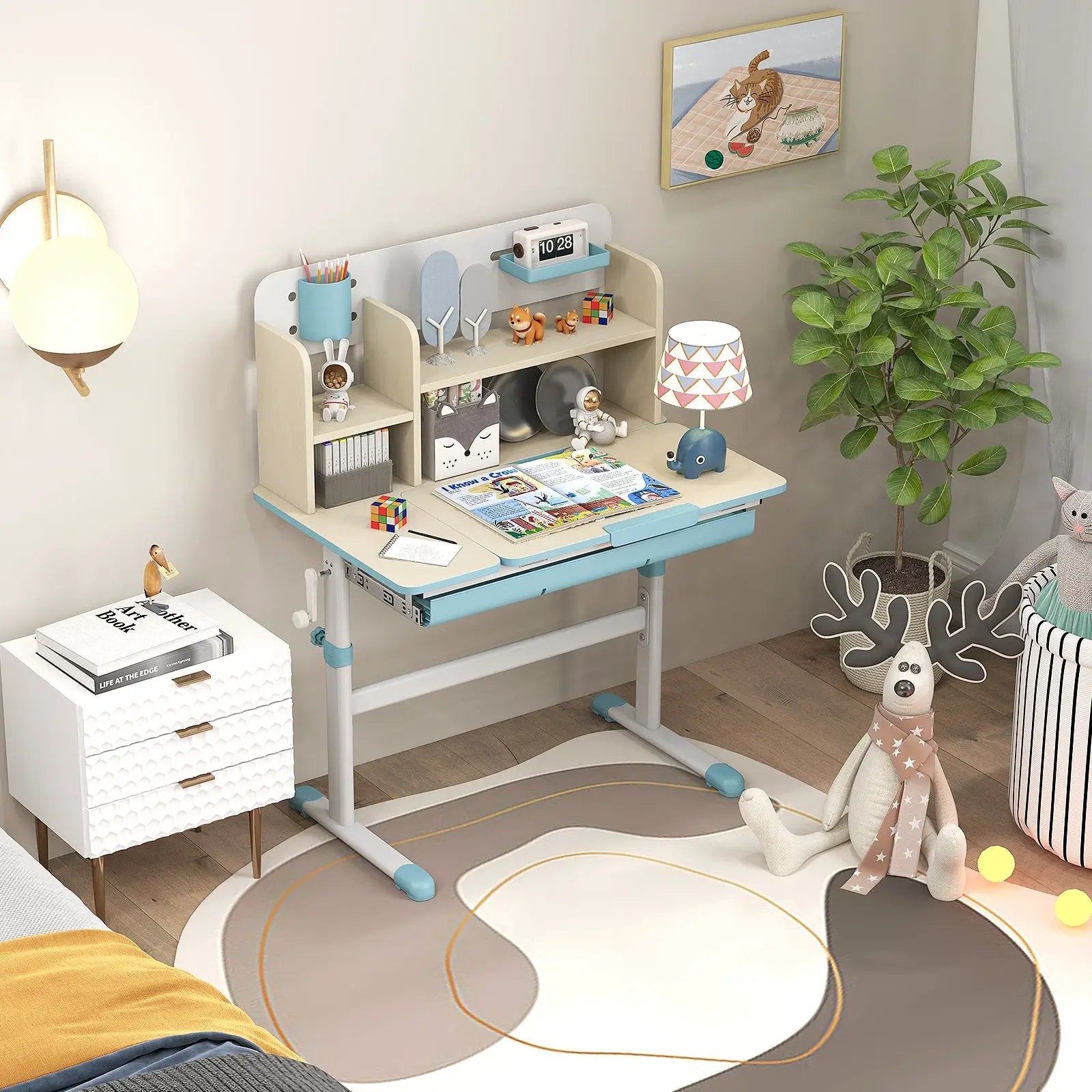Height Adjustable Kids Study Desk with Tilt Desktop for 3-12 Years Old by DirectDeals